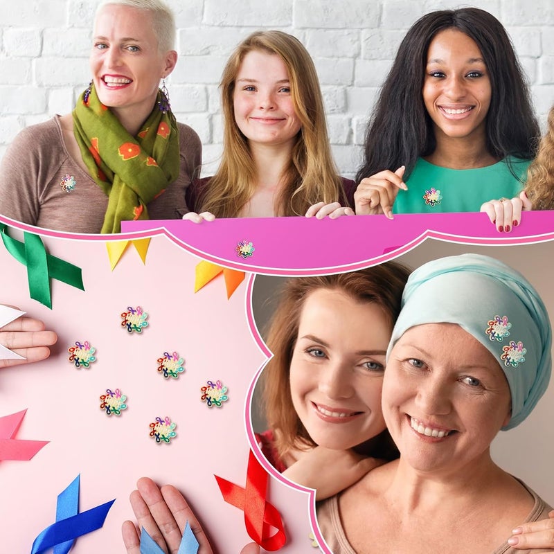 Riceshoot Store 60 Pcs Breast Cancer Awareness Lapel Pin Bulk All Cancer Pink Ribbon Hope Button Brooch Gift for Women Cloth Backpack Hat - Image 4